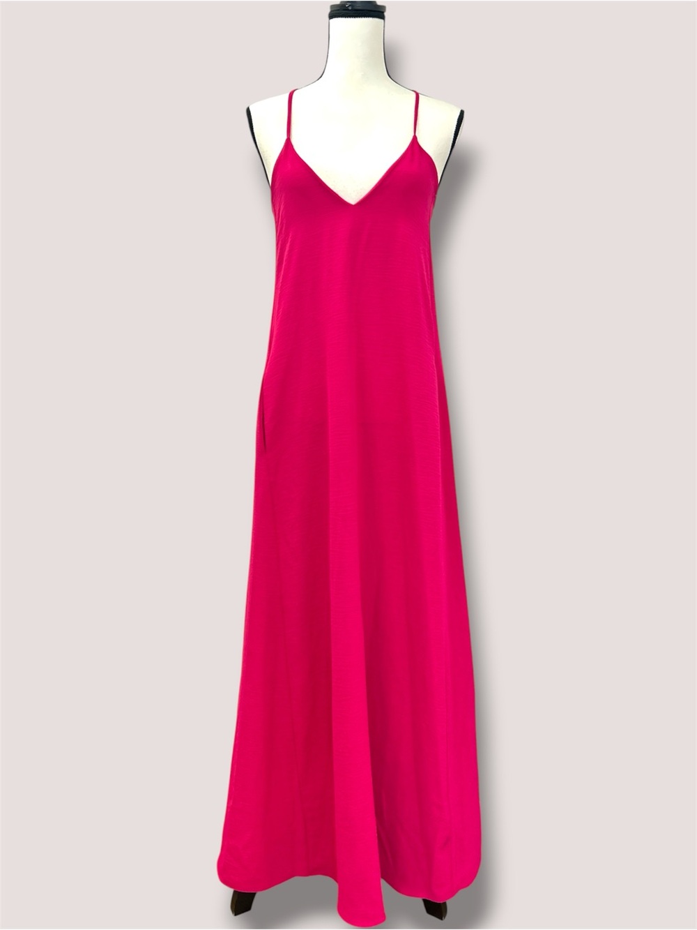 NICOLE MILLER NEW YORK Hot Pink A-Line Maxi Dress POCKETS LIGHTWEIGHT SUNDRESS